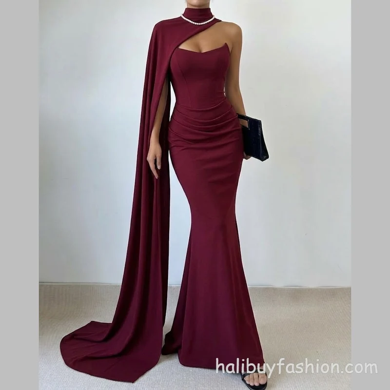 Spaghetti strap ruched drawstring backless lace up satin 2 piece dress maxi