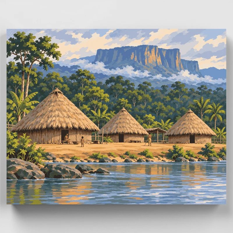 Pemon Village Below the Tepui - Paint by Numbers Kit