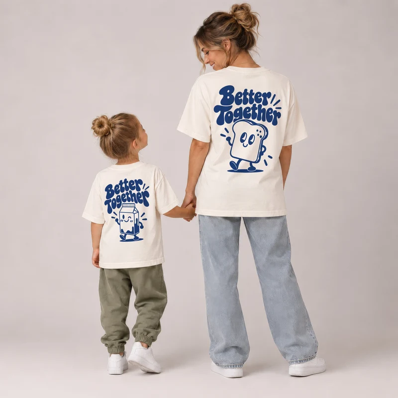Mutter Tochter Outfit & Vater Sohn Partnerlook Shirts - Toast und Milk Better Together Baby Geschenk zur Geburt für Eltern - Familienoutfit