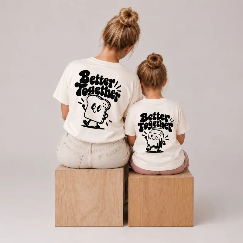Mutter Tochter Outfit & Vater Sohn Partnerlook Shirts - Toast und Milk Better Together Baby Geschenk zur Geburt für Eltern - Familienoutfit