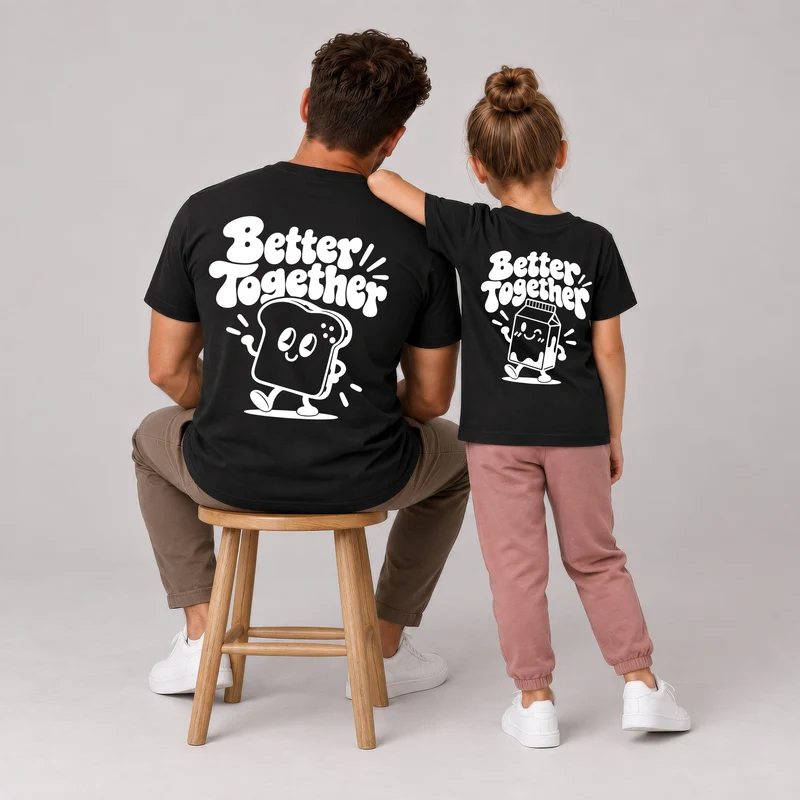 Mutter Tochter Outfit & Vater Sohn Partnerlook Shirts - Toast und Milk Better Together Baby Geschenk zur Geburt für Eltern - Familienoutfit