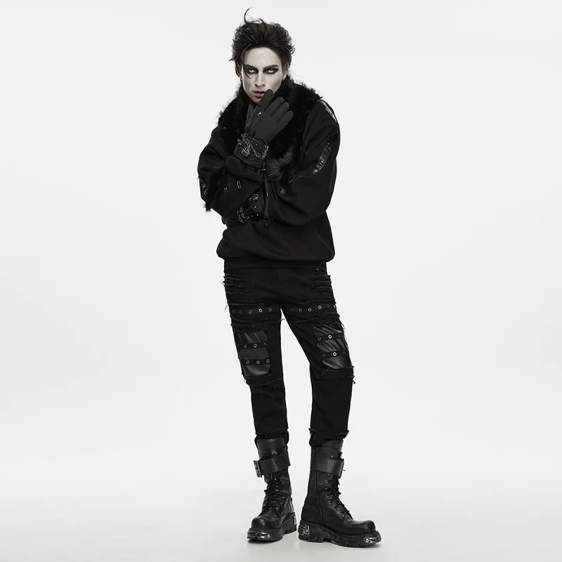 Herren-Techwear-Handschuhe mit Totenkopfkette und Nieten