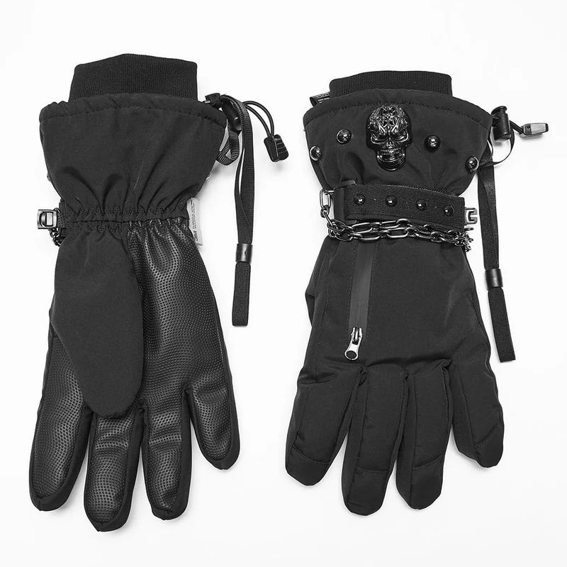 Herren-Techwear-Handschuhe mit Totenkopfkette und Nieten