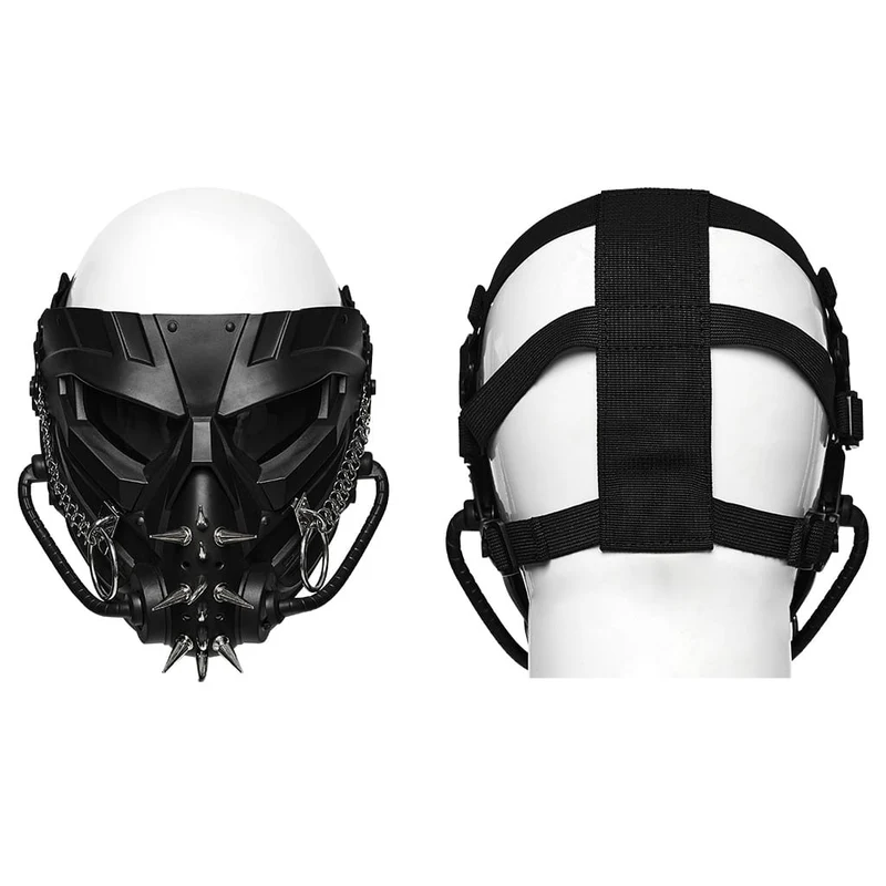 Herren-Cyberpunk-Maske mit Stachelkette und Ring