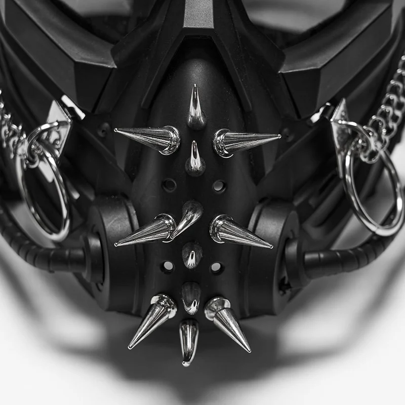 Herren-Cyberpunk-Maske mit Stachelkette und Ring