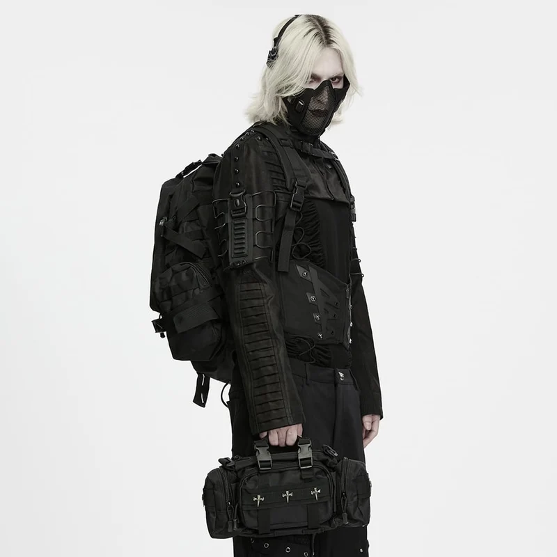 Taktischer Rucksack für Herren mit Cyberpunk-Totenkopf-Kreuzringschnalle