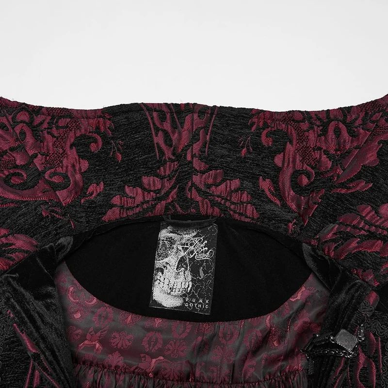Gothic-Samtmantel für Herren mit Stehkragen und Kette, lang, schwarz-rot