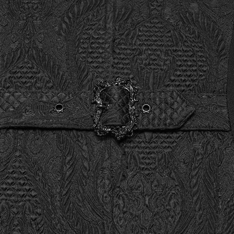 Gothic-Herrenjacke mit Stehkragen, Perlenapplikationen und langem Schnitt