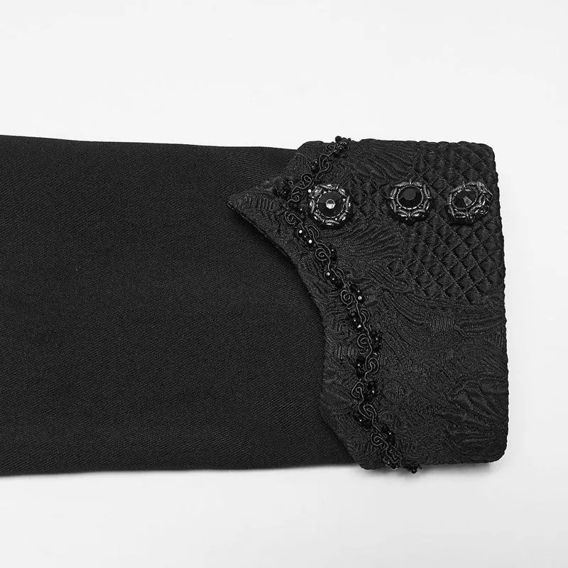 Gothic-Herrenjacke mit Stehkragen, Perlenapplikationen und langem Schnitt