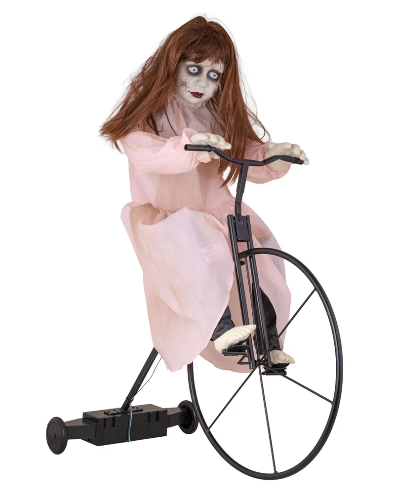 Creepy Cycling Cindy Halloween Animatronic | Sound & Bewegung 94x72cm