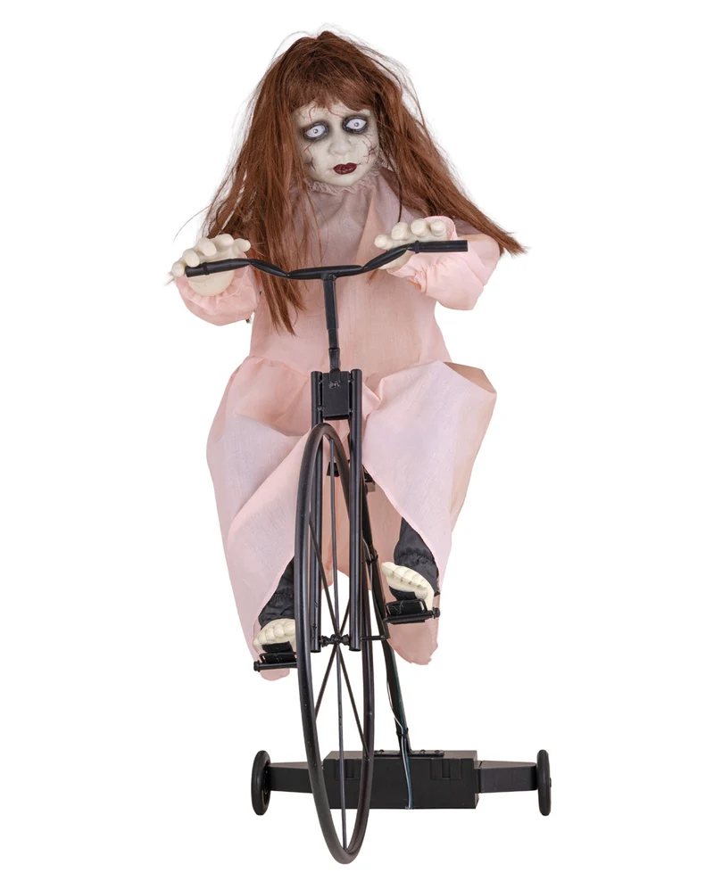 Creepy Cycling Cindy Halloween Animatronic | Sound & Bewegung 94x72cm