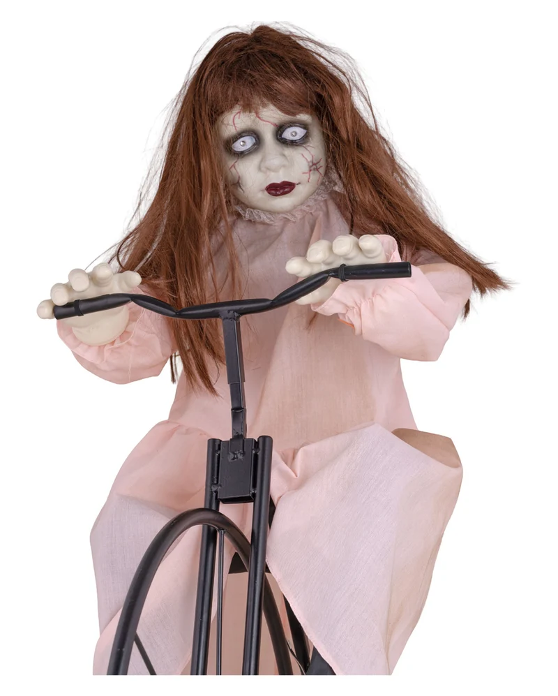 Creepy Cycling Cindy Halloween Animatronic | Sound & Bewegung 94x72cm