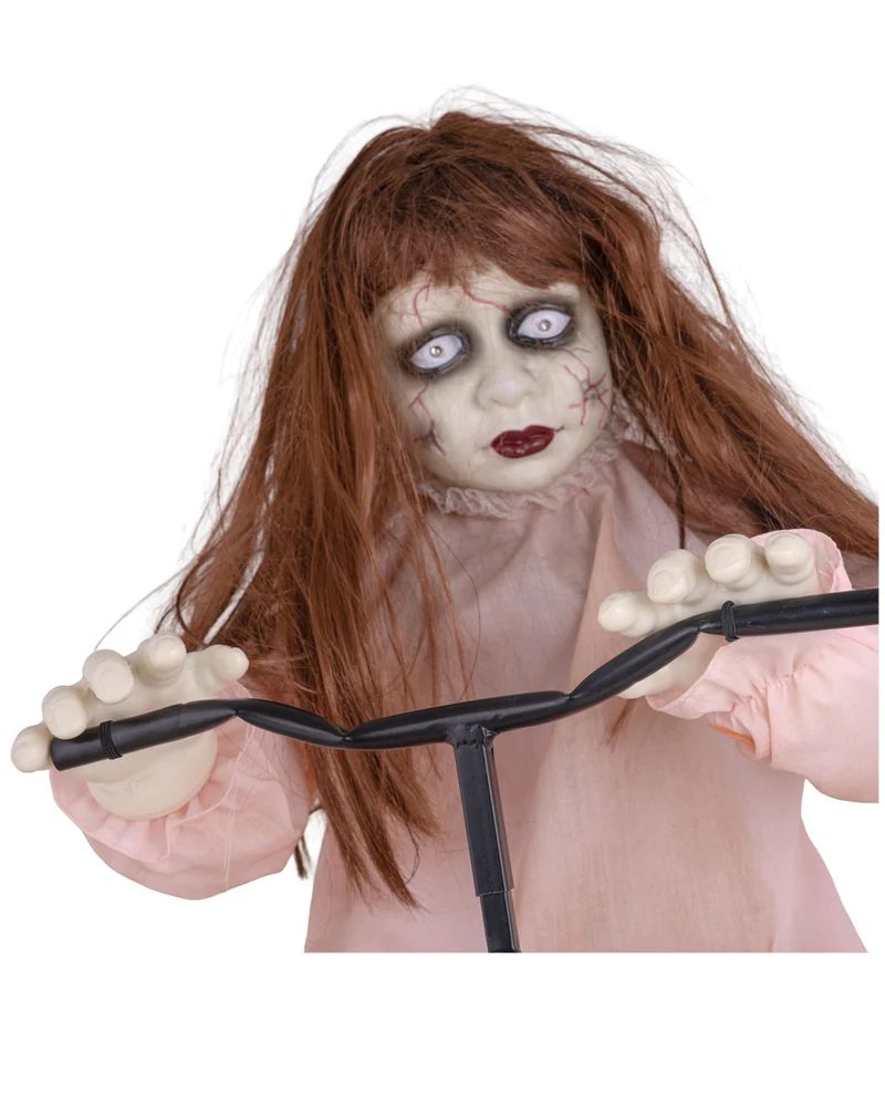 Creepy Cycling Cindy Halloween Animatronic | Sound & Bewegung 94x72cm