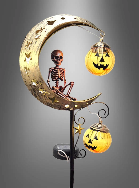 Solarleuchte 85cm Mond mit Skelett Halloweendeko