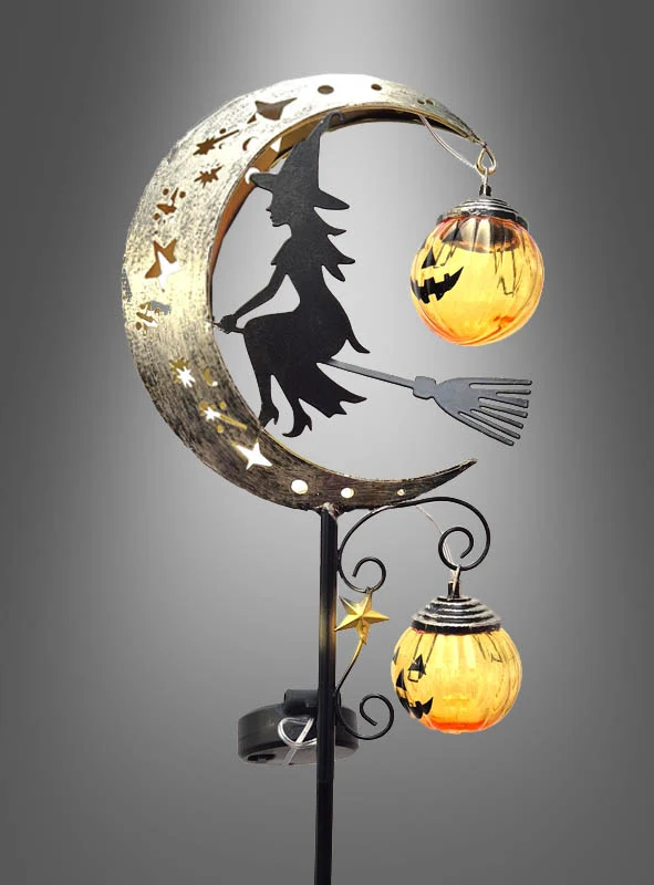 Solarleuchte Mond Halloween 85cm Gartendeko Hexe