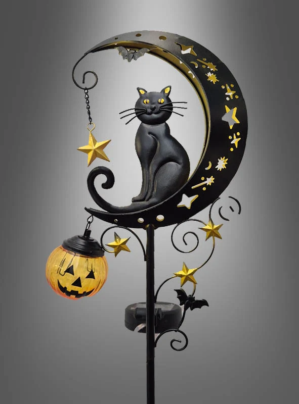 Solarleuchte Mond mit Katze Halloween 85cm Gartendeko