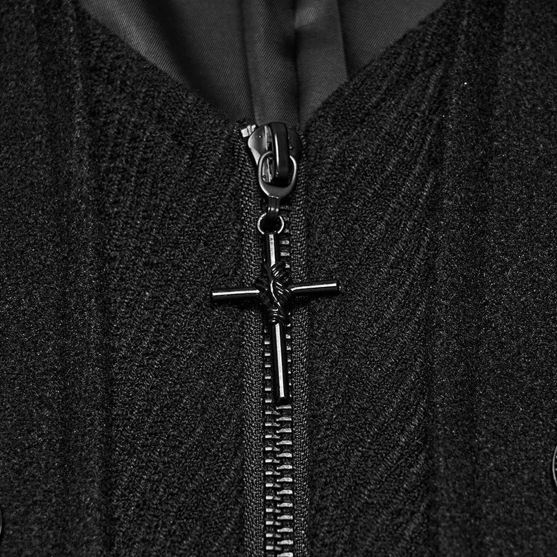 Gothic-Herrenjacke mit geprägtem Knopfdekor, Rüschenmanschetten und Reversverzierung.