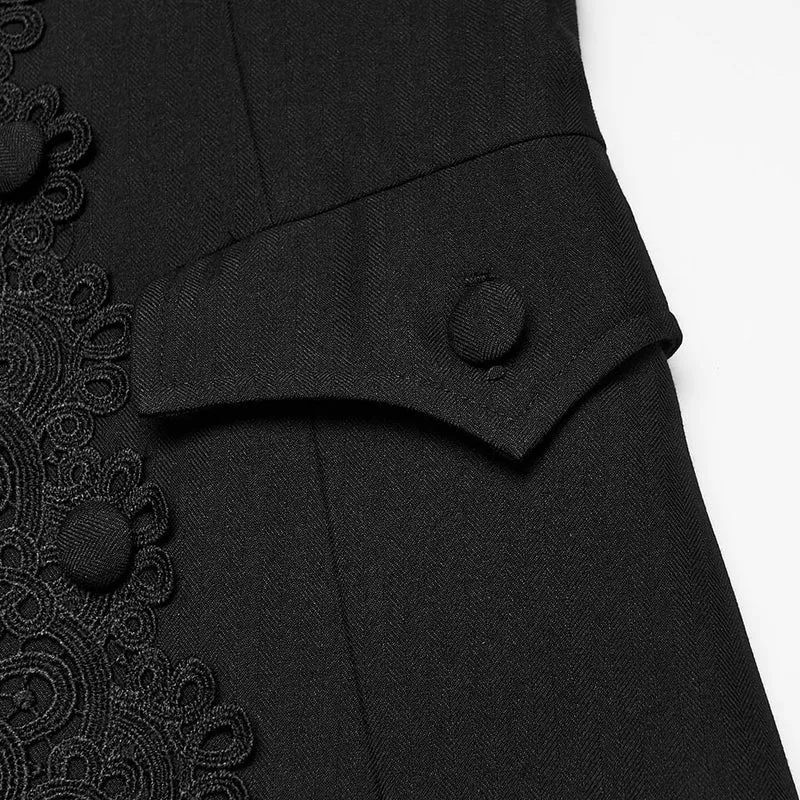 Lange Herrenweste im Gothic-Stil mit Spitzenapplikationen und Revers