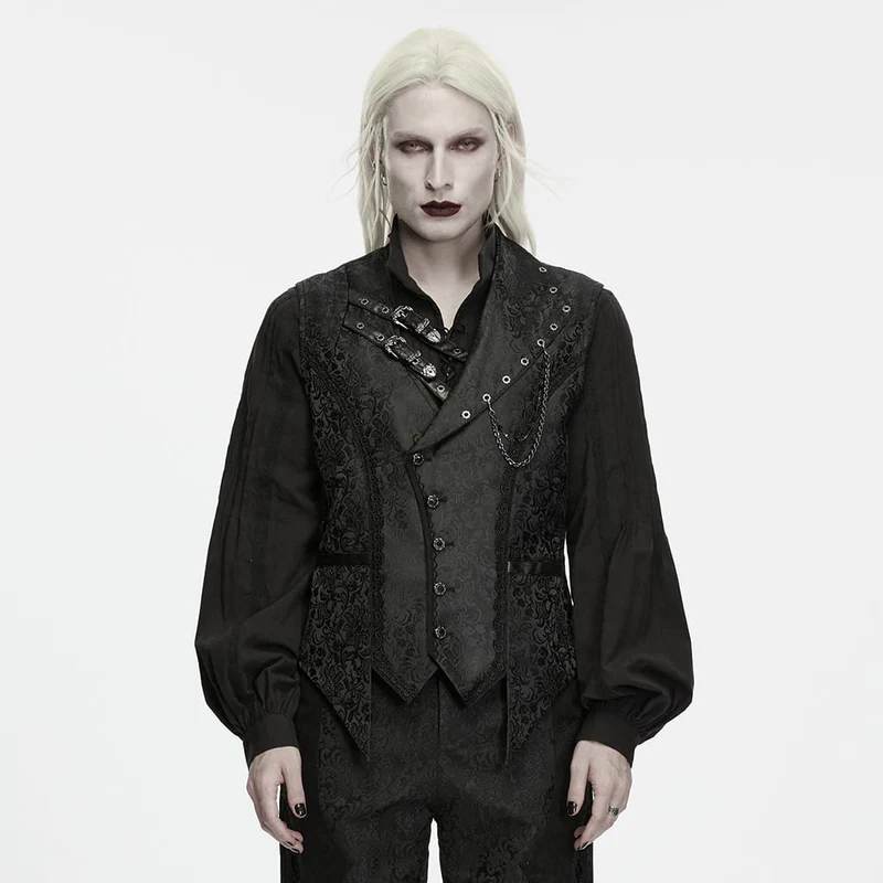 Gothic-Weste für Herren mit Ösenschnalle, Ketten-Jacquardmuster