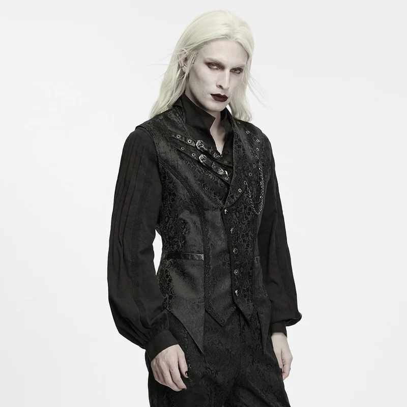 Gothic-Weste für Herren mit Ösenschnalle, Ketten-Jacquardmuster