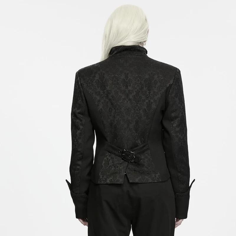 Gothic-Herrenjacke mit Stehkragen, einreihig, Jacquardmuster.