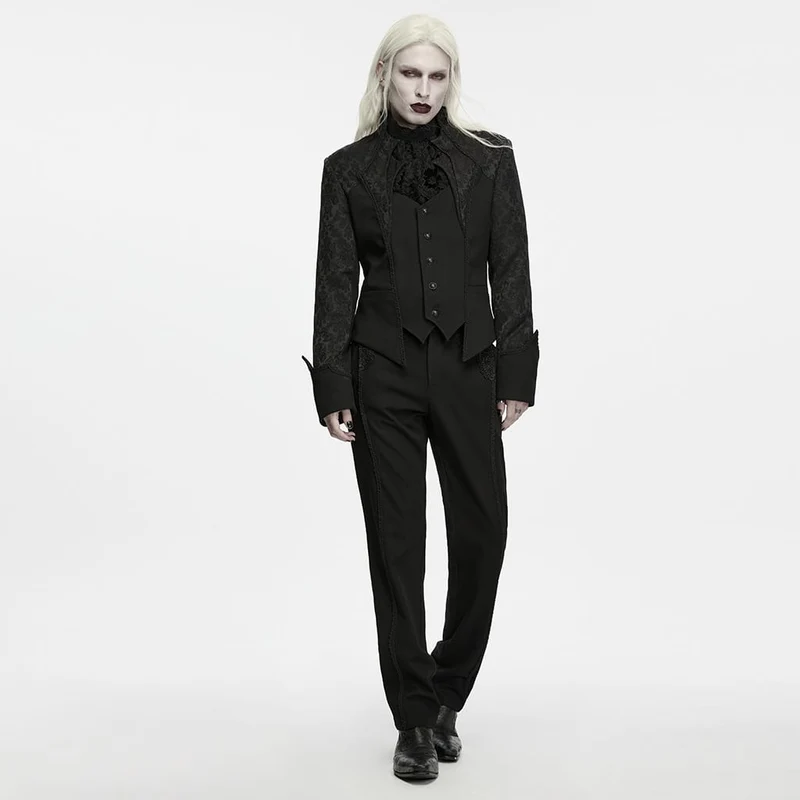 Gothic-Herrenjacke mit Stehkragen, einreihig, Jacquardmuster.