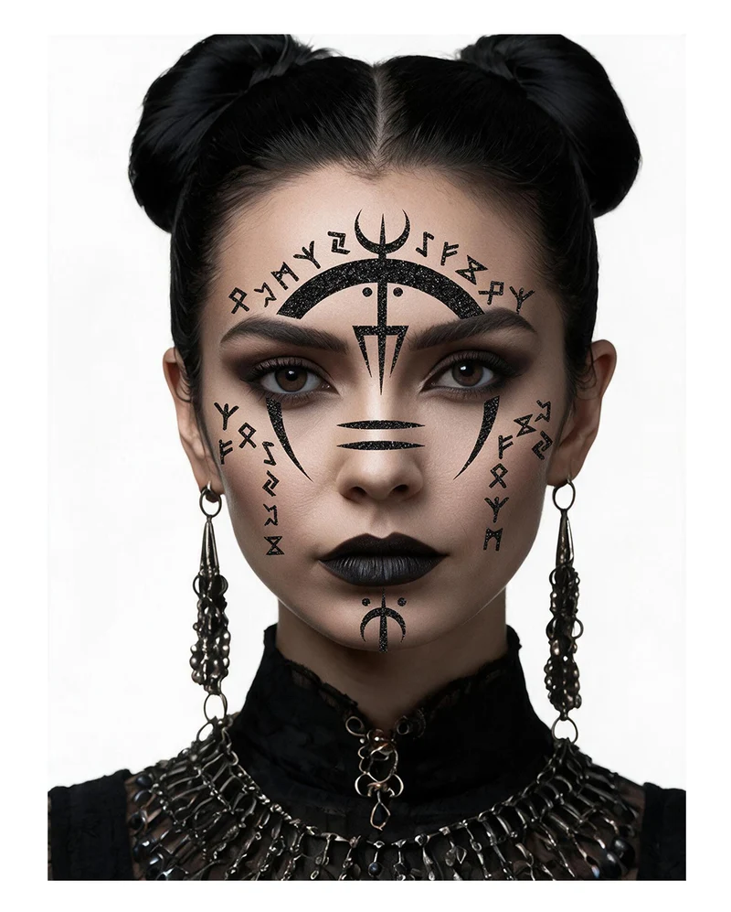 Voodoo Hexe Glitzer Gesichts-Tattoo 13x15cm