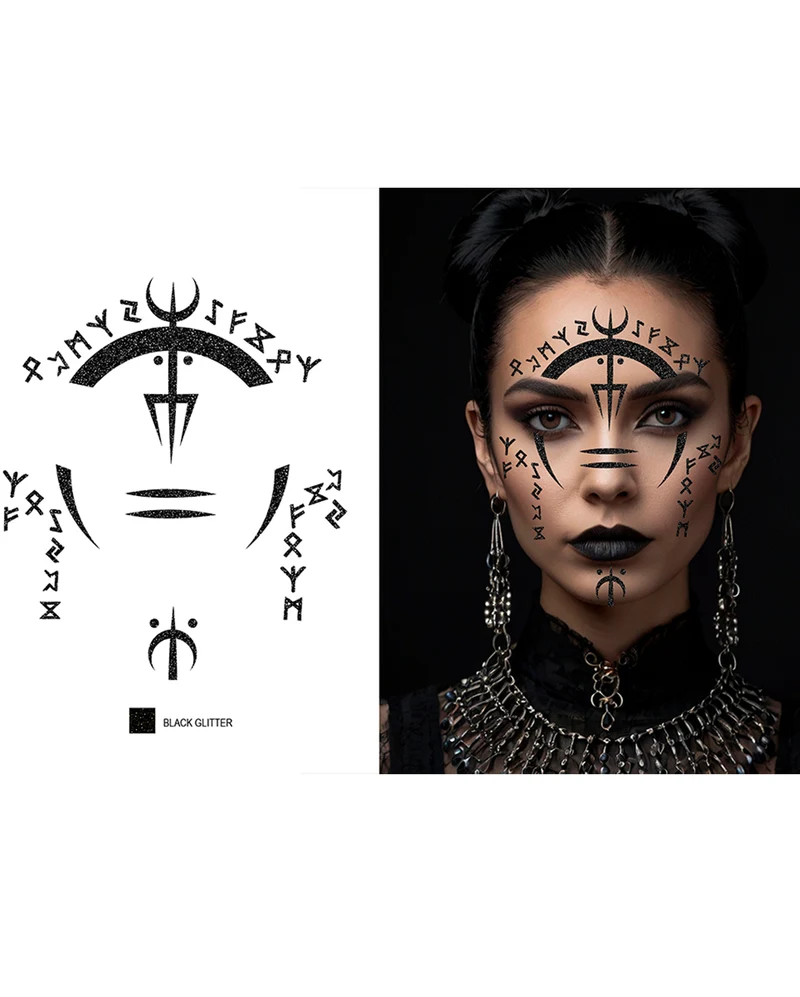 Voodoo Hexe Glitzer Gesichts-Tattoo 13x15cm