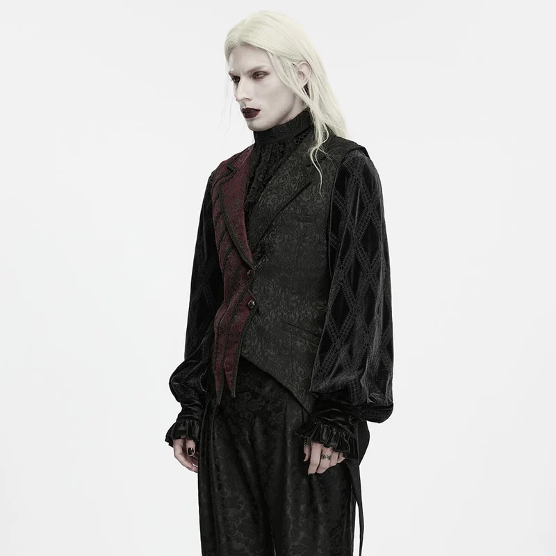 Gothic-Weste für Herren mit zweifarbigem Revers, Jacquard-Muster und asymmetrischem Schnitt
