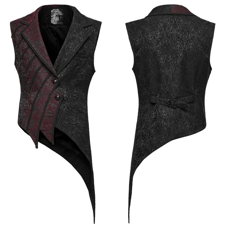 Gothic-Weste für Herren mit zweifarbigem Revers, Jacquard-Muster und asymmetrischem Schnitt