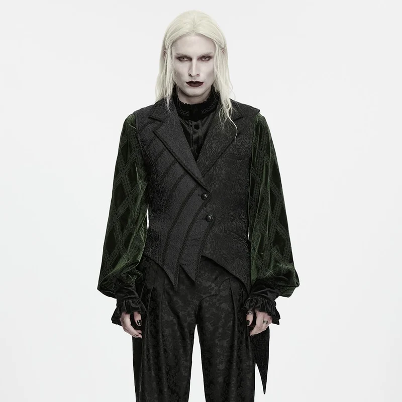Gothic-Revers-Jacquard-Weste für Herren mit asymmetrischem Frackkragen