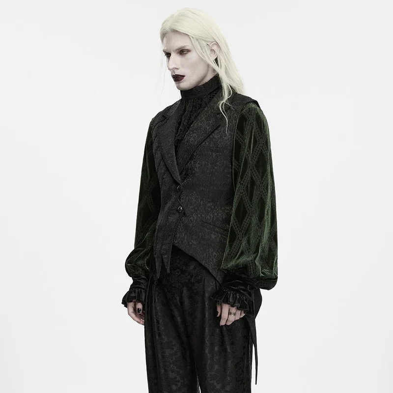 Gothic-Revers-Jacquard-Weste für Herren mit asymmetrischem Frackkragen