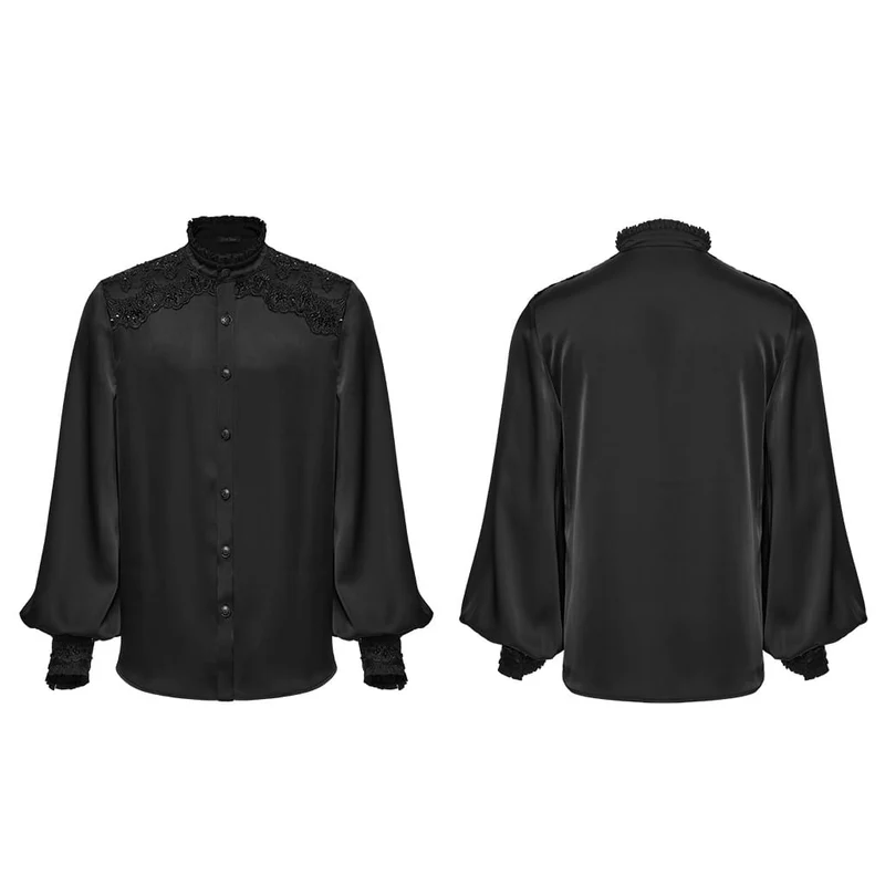 Gothic-Herrenhemd mit Pailletten, Perlen, Spitzenapplikationen und Laternenärmeln