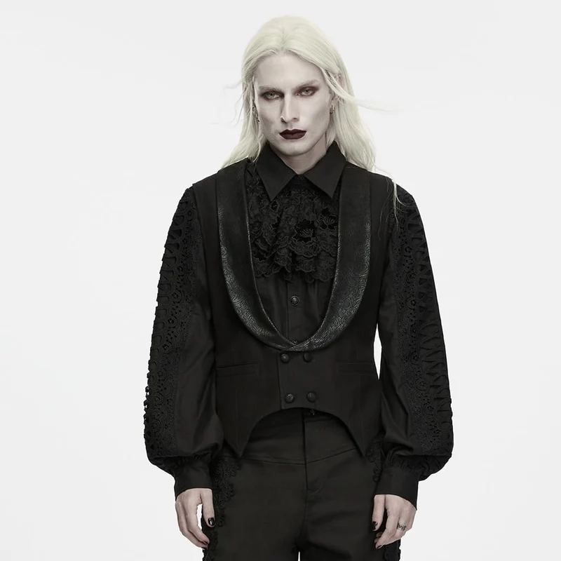 Gothic-Weste für Herren, doppelreihig, mit spitz zulaufendem Saum und Revers