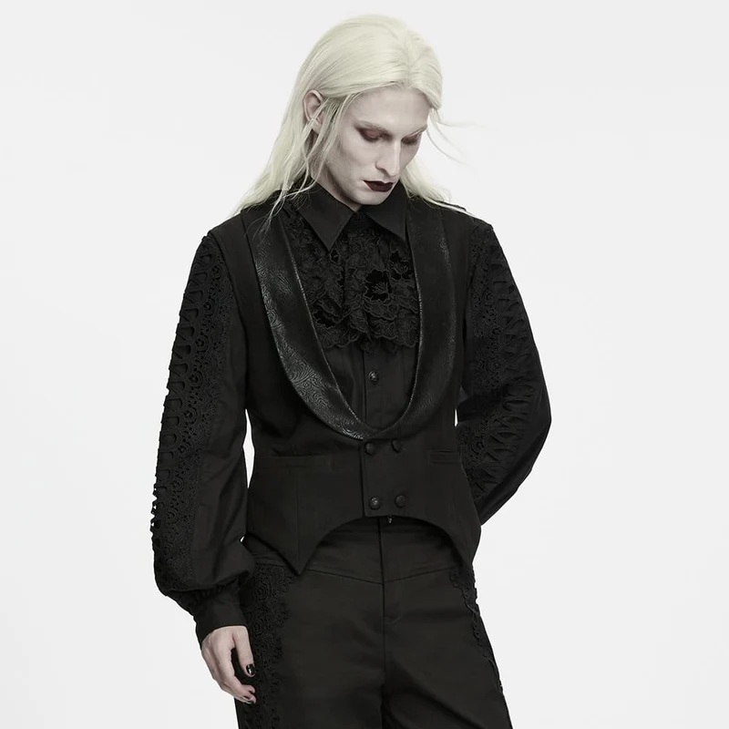 Gothic-Weste für Herren, doppelreihig, mit spitz zulaufendem Saum und Revers