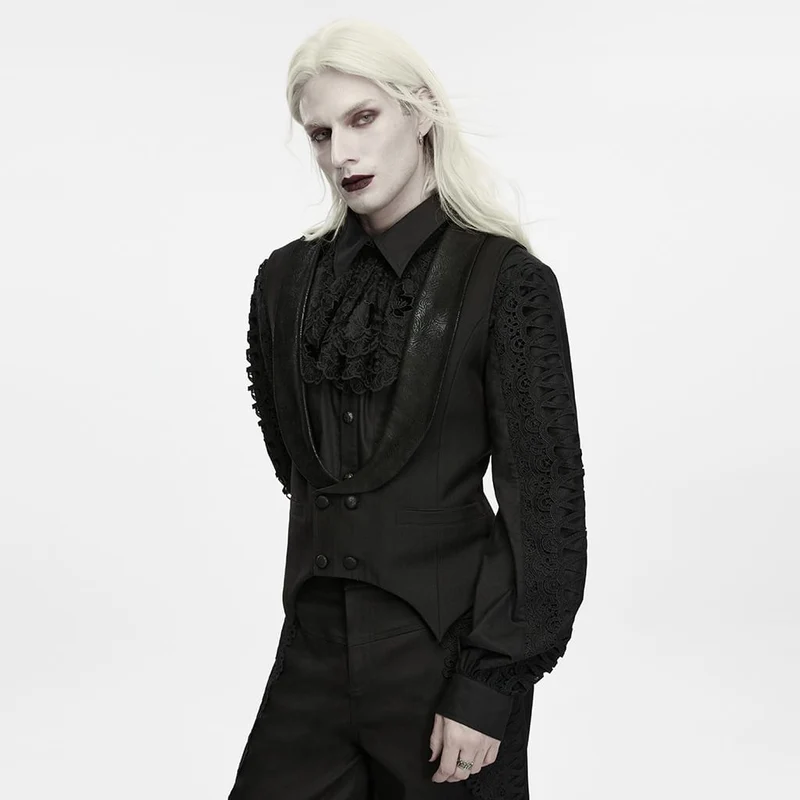 Gothic-Weste für Herren, doppelreihig, mit spitz zulaufendem Saum und Revers