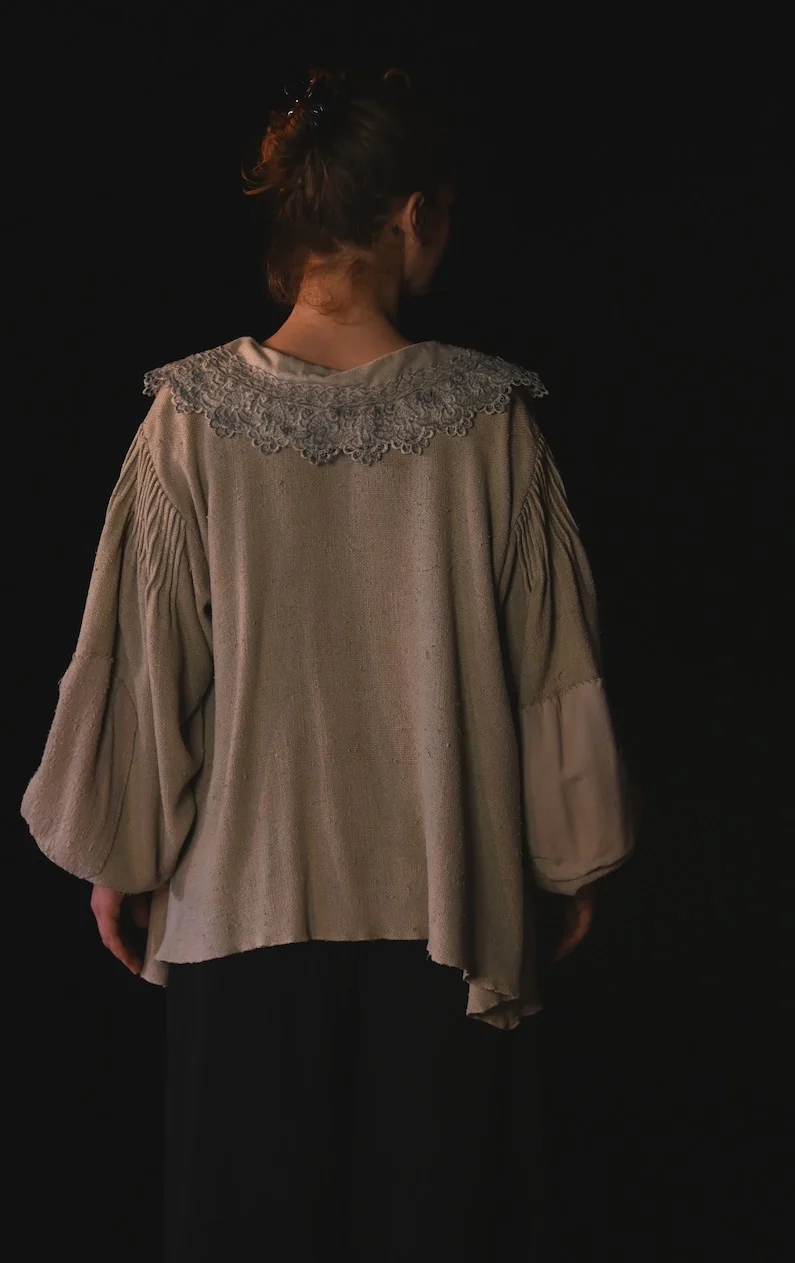Top - Blouson-Hemd mit Spitzenkragen - W311