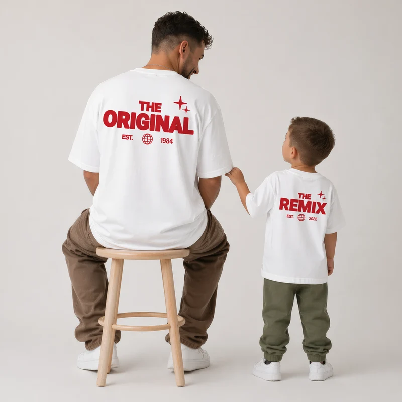 Vater Sohn Partnerlook Shirts Personalisiert - The Original & The Remix Backprint