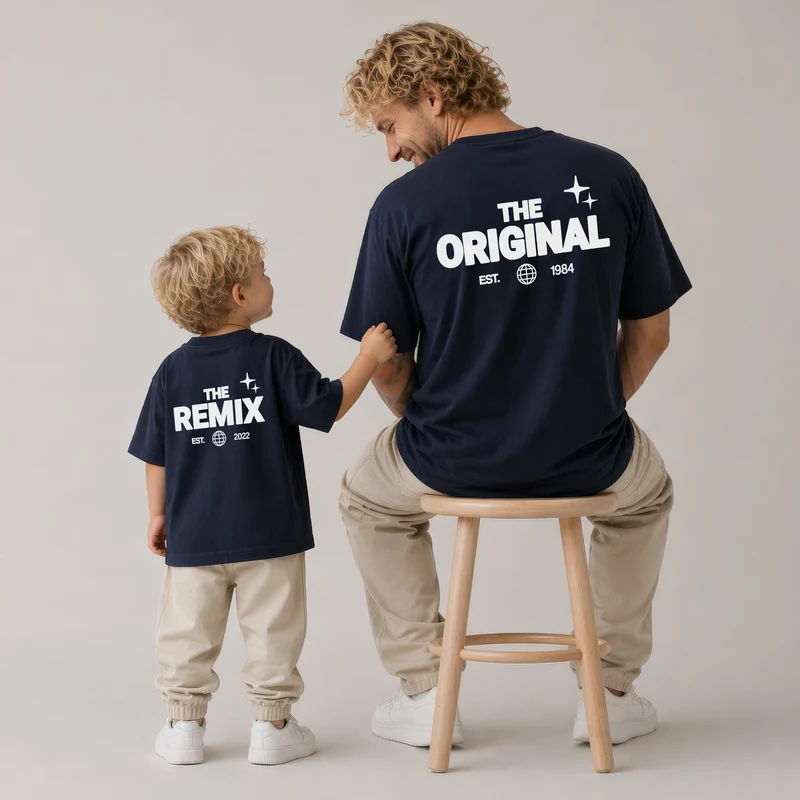 Vater Sohn Partnerlook Shirts Personalisiert - The Original & The Remix Backprint