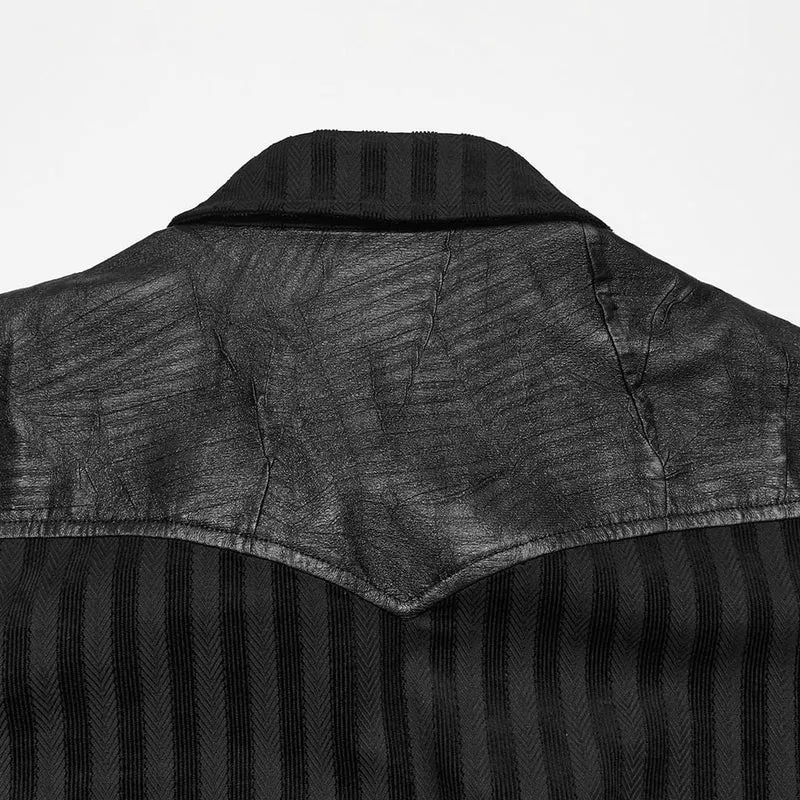 Punk-Streifenhemd für Herren mit Kragen und Patchwork-Details, langärmlig