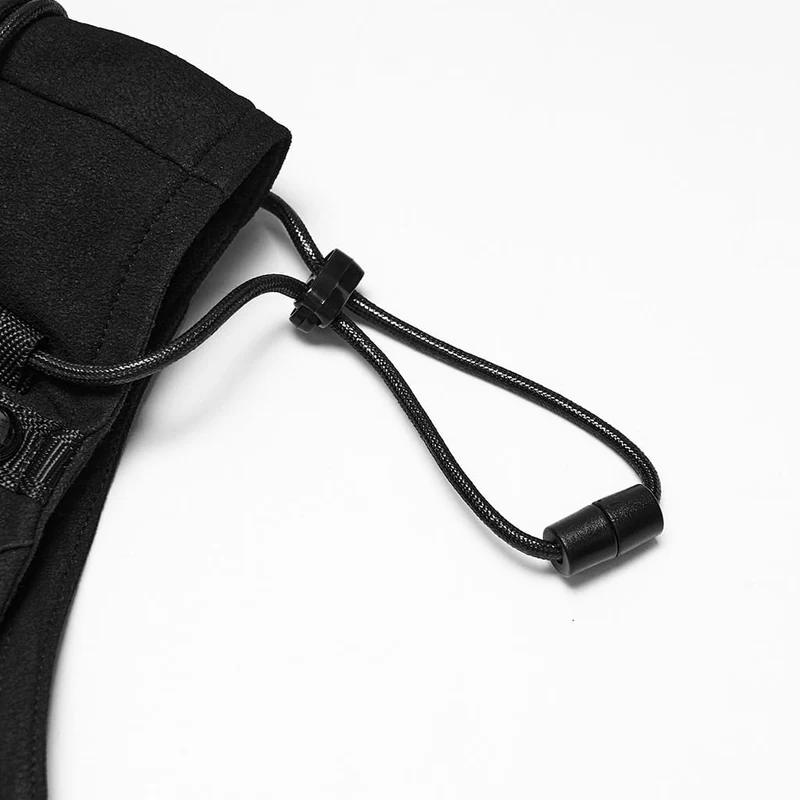 Kurze Herren-Techwear-Weste mit Nieten, Kordelzug und Schnallenverschluss