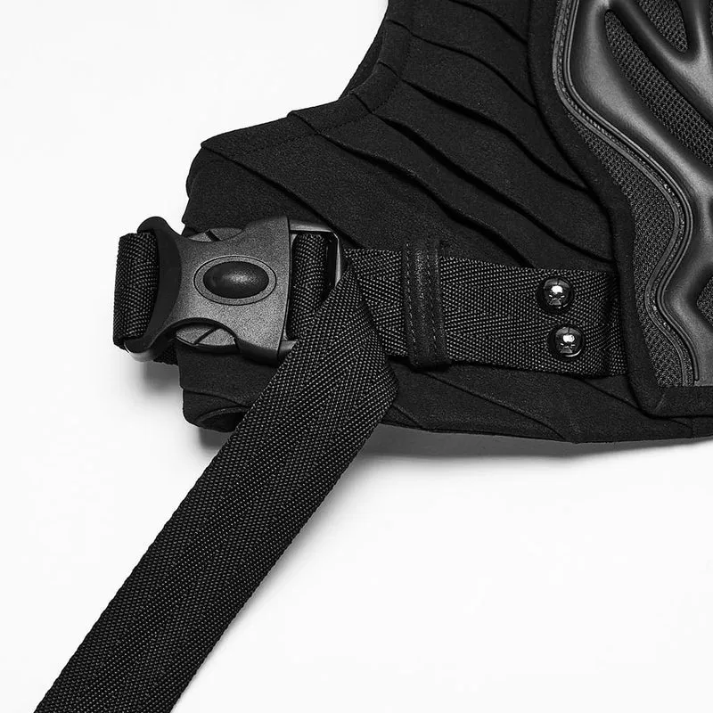 Kurze Herren-Techwear-Weste mit Nieten, Kordelzug und Schnallenverschluss