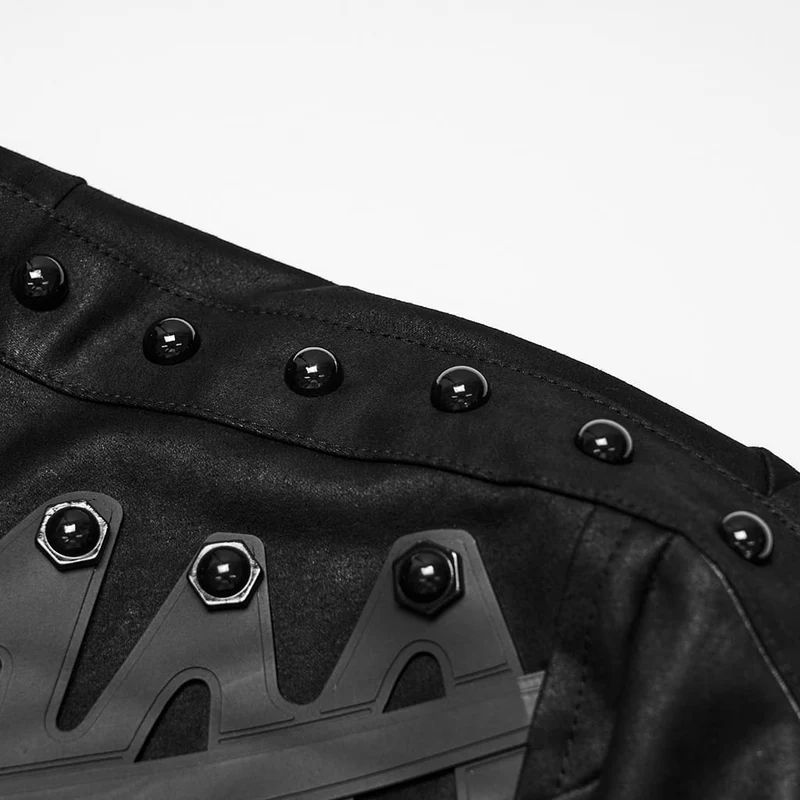 Kurze Herrenjacke im Cyberpunk-Stil mit Nieten, Falten und Stehkragen