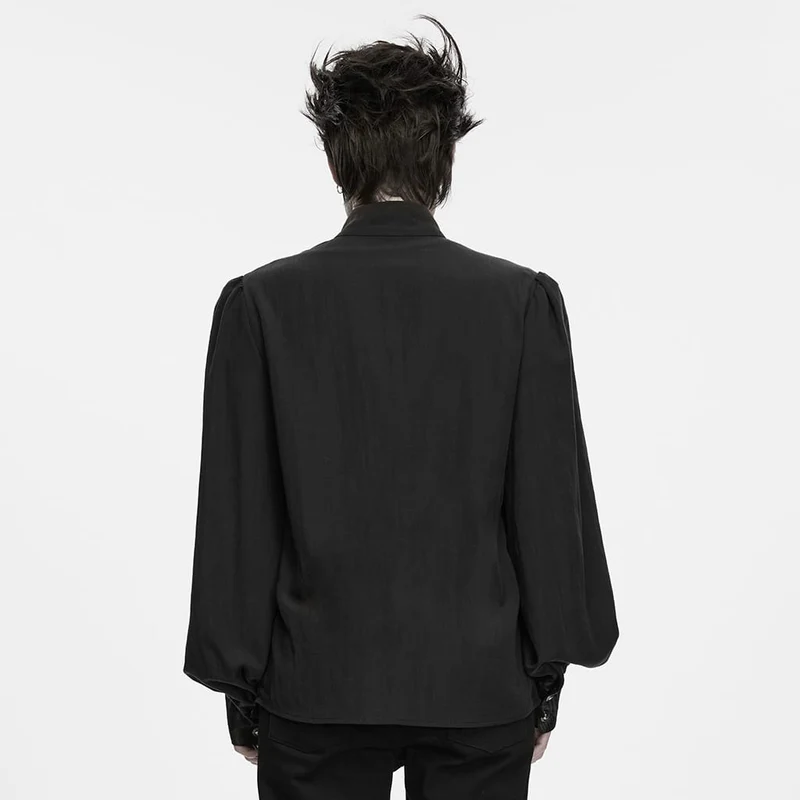 Punk-Herrenhemd mit asymmetrischem Faltenrock, Stehkragen und Bischofsärmeln