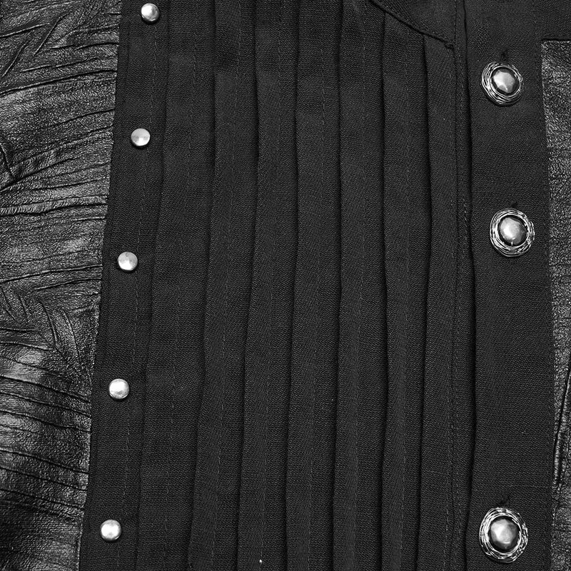 Punk-Herrenhemd mit asymmetrischem Faltenrock, Stehkragen und Bischofsärmeln
