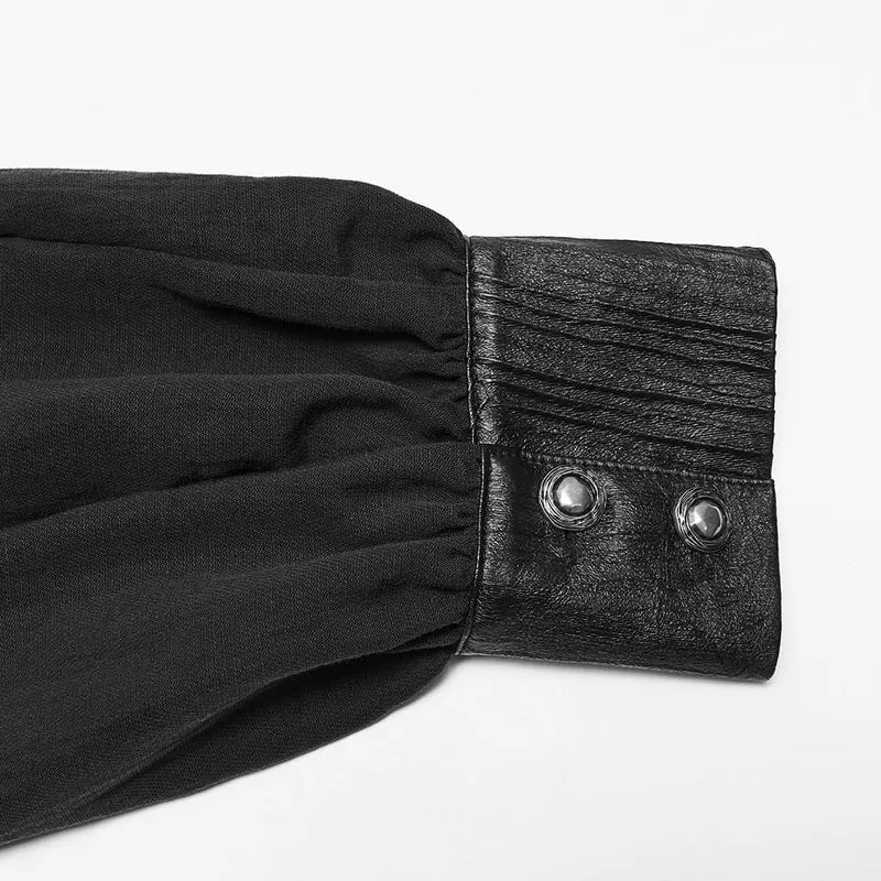 Punk-Herrenhemd mit asymmetrischem Faltenrock, Stehkragen und Bischofsärmeln
