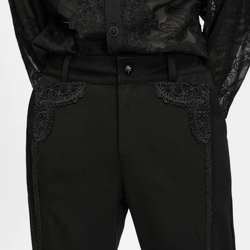 Gothic-Applikationen-besetzte schmal geschnittene Herrenhose für Herren