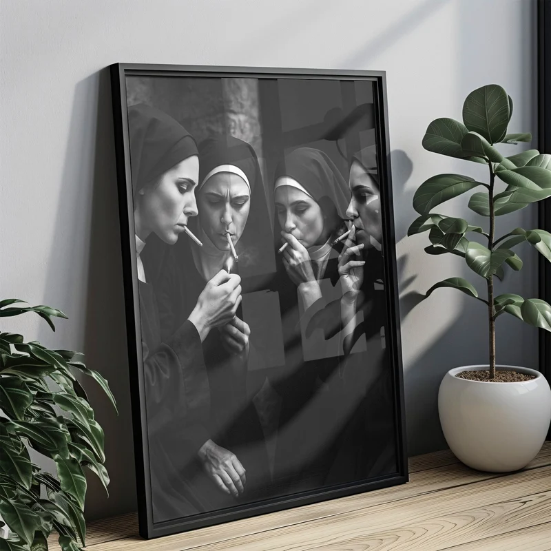 Nonnen rauchen Zigaretten Vintage & Retro Poster Schwarz-Weiß