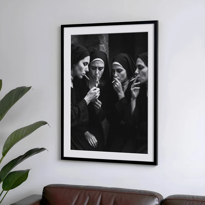 Nonnen rauchen Zigaretten Vintage & Retro Poster Schwarz-Weiß