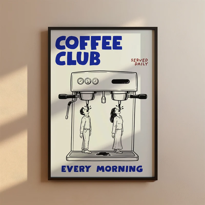 Coffee Club Küchen Poster - Lustiger Espresso Print - Modernes Wohndekor Esszimmer